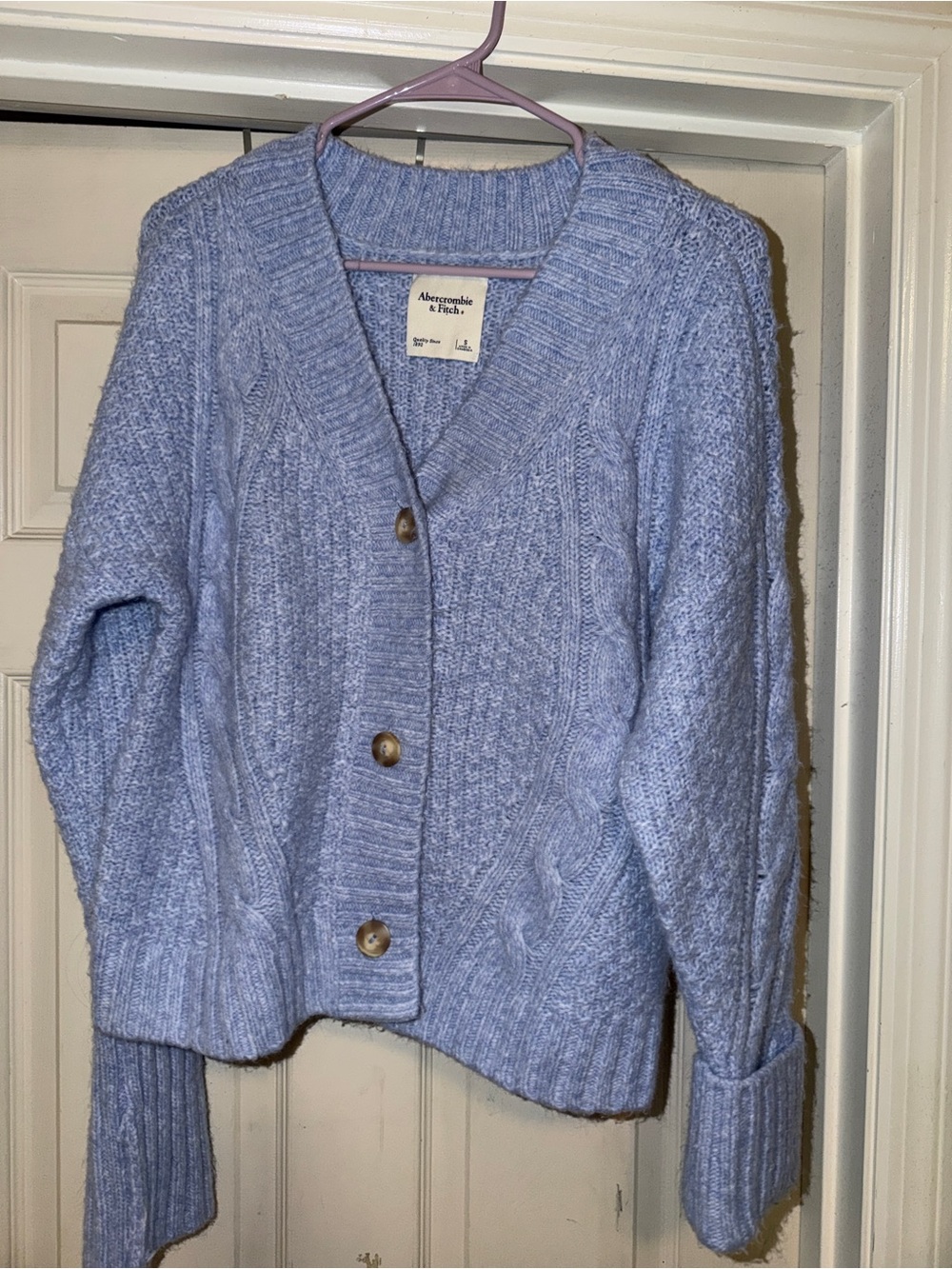 Abercrombie & Fitch Light Periwinkle Cable Knit Button Cardigan